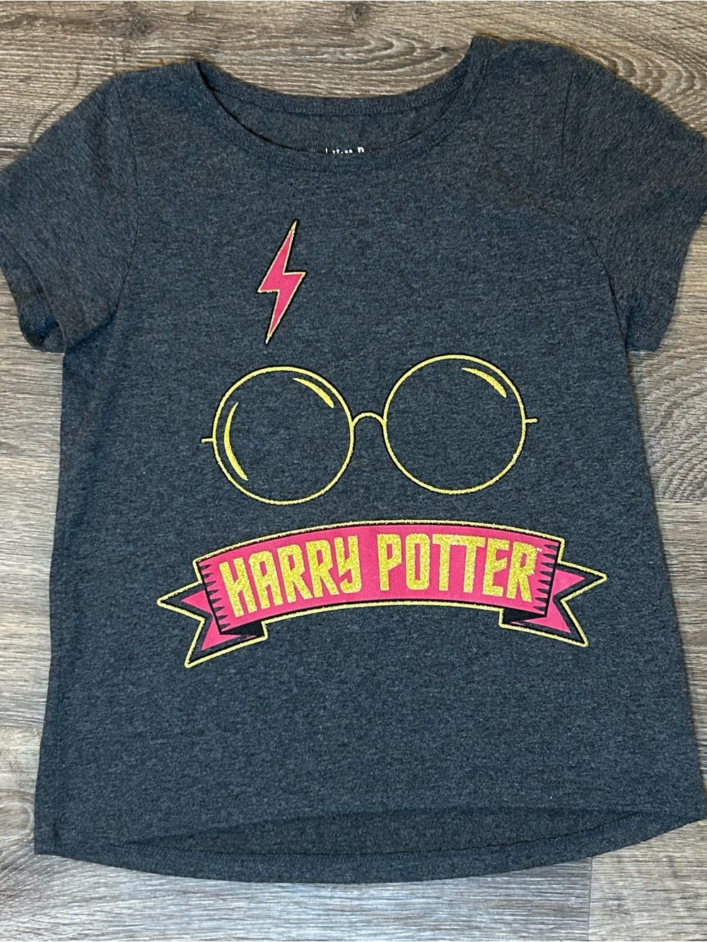 Harry Potter Wizard Girls Graphic Glitter T-Shirt Size M 10-12 - Grey Tee